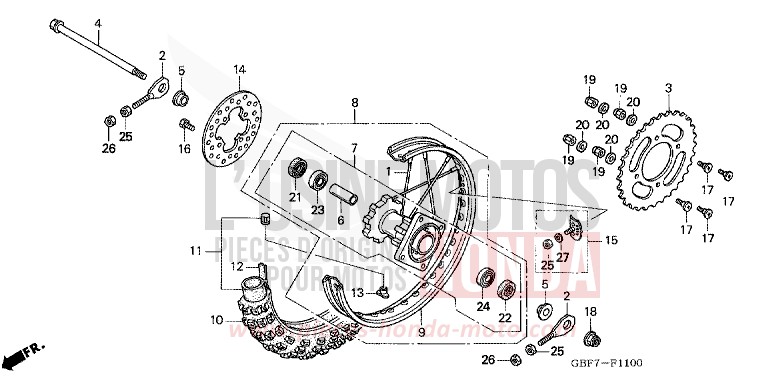HINTERRAD von CR85R "Big Wheel" EXPLOSION RED (R254) von 2003